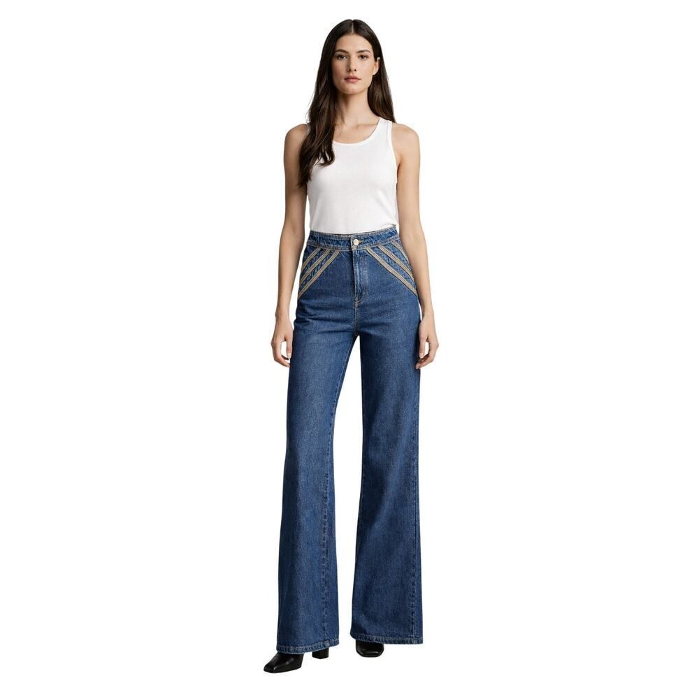 WE THE FREE/FREE PEOPLE Women's Over The Rainbow Flare Denim Jeans Blue Size 27